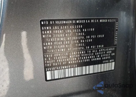 2021 Volkswagen Tiguan 2.0T Se/2.0T Se R-Line Black/2.0T Sel z USA, uszkodzony, nr VIN 3VV3B7AX3MM081124